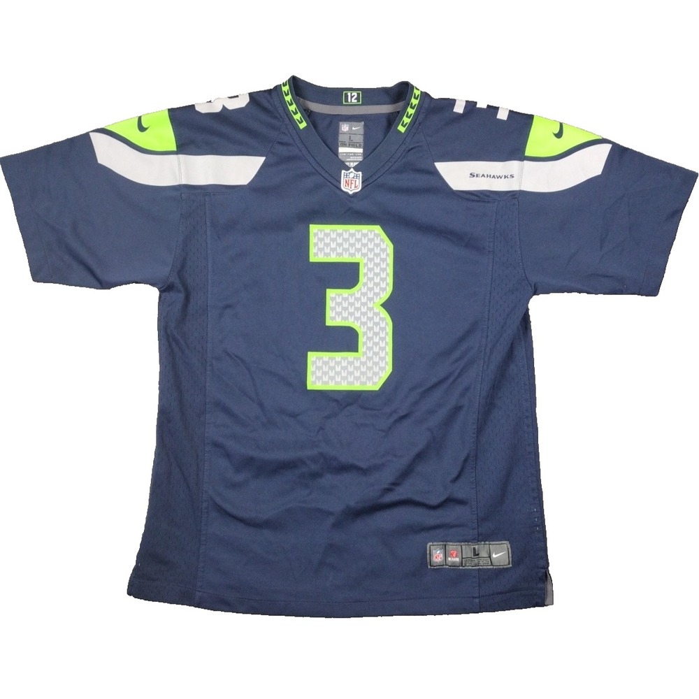 Nike On Field Seattle Seahawks NFL Jersey Shirt Russell Wilson #3 Youth LG Blue - Picture 1 of 16